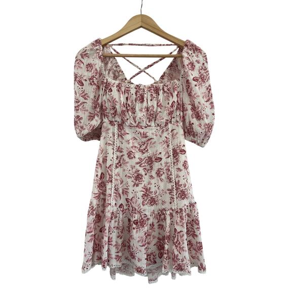 Minkpink Puff Sleeve Backless Floral Mini Dress Womens Small Cottagecore Whimsy - Picture 1 of 16